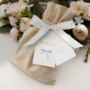 Trendy Blue Ribbon Wedding Thank You Gift Tags