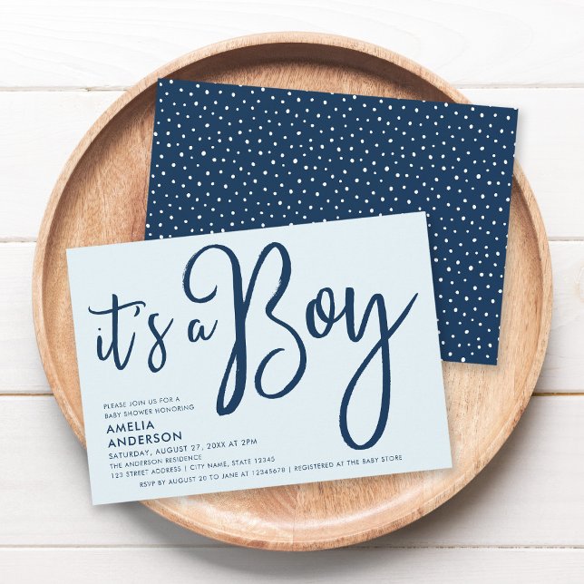 Trendy Blue Script It's a Boy Baby Shower Invitation (Creator Uploaded)