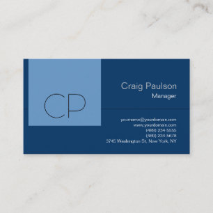Trendy Blue Shades Modern Monogram Business Card