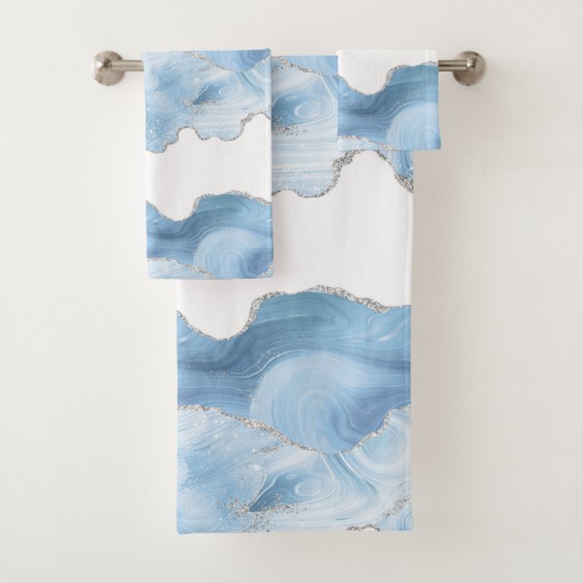 Trendy Blue Silver Agate Bath Towel Set (Insitu)