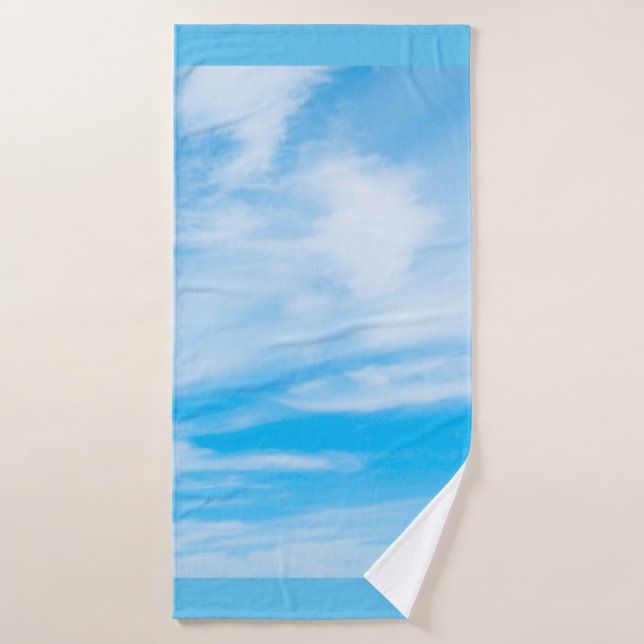 Trendy Blue Sky White Clouds Elegant Custom Bath Towel (Bath Towel)