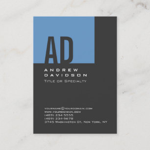 Trendy Blue Stripe Monogram Grey Business Card
