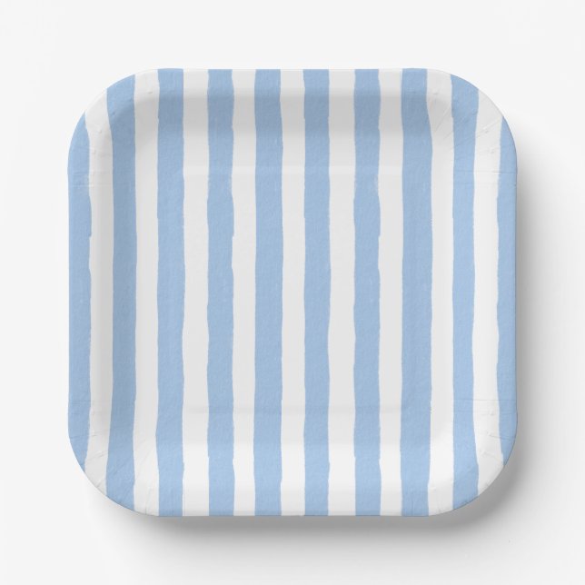 Trendy Blue Stripe  Paper Plate (Front)