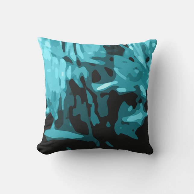 Trendy Blue Teal Aqua Camo Abstract Pattern Cushion (Front)