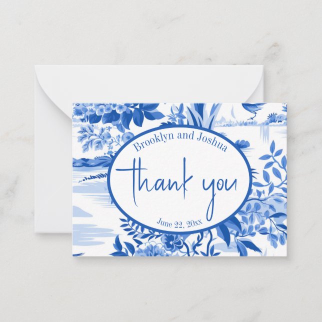 Trendy Blue Toile Special Occasion Thank You Note Card (Front)