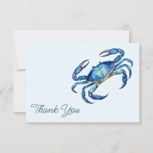 Trendy Blue Watercolor Crab Beach Thank You Cards