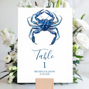 Trendy Blue Watercolor Crab Nautical  Table Number