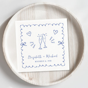 Trendy Blue Wavy Frame Wedding Napkin