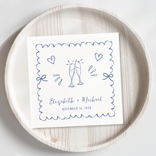Trendy Blue Wavy Frame Wedding Napkin (Creator Uploaded)