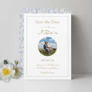 Trendy Blue & White Floral Daisy Holiday Card