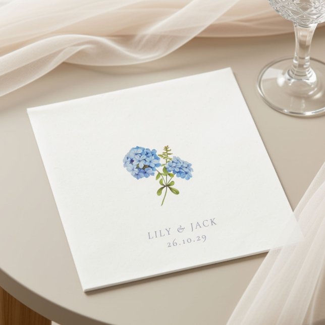 Trendy Blue White Floral Hydrangea Event Wedding  Napkin (Creator Uploaded)