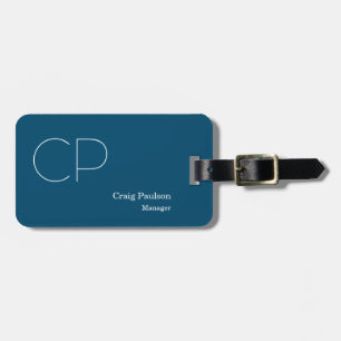 Trendy Blue White Minimalist Modern Monogram Luggage Tag
