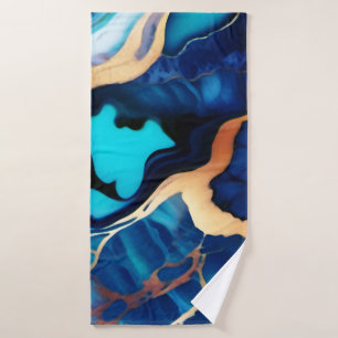 Trendy Blue yellow Gold faux marble Bath Towel Set