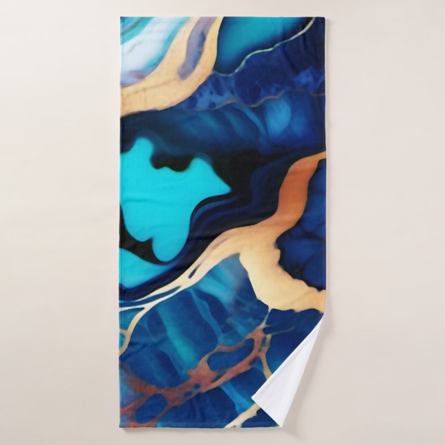 Trendy Blue yellow Gold faux marble Bath Towel Set (Bath Towel)