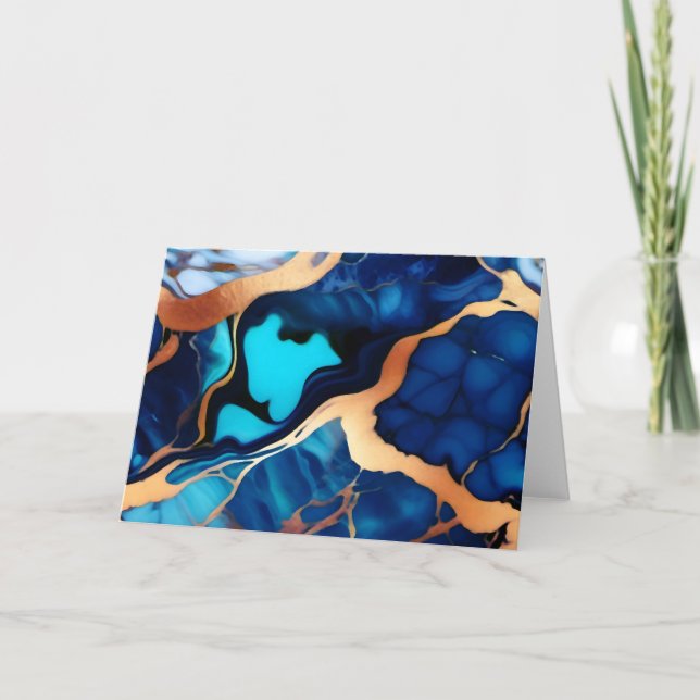 Trendy Blue yellow Gold faux marble  Card (Front)