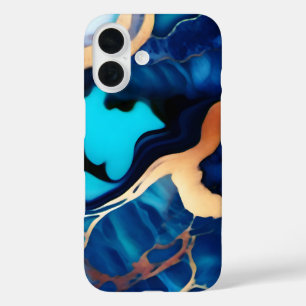 Trendy Blue yellow Gold faux marble iPhone 16 Case