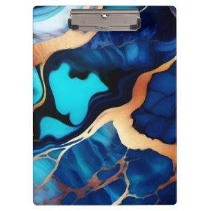 Trendy Blue yellow Gold faux marble Clipboard