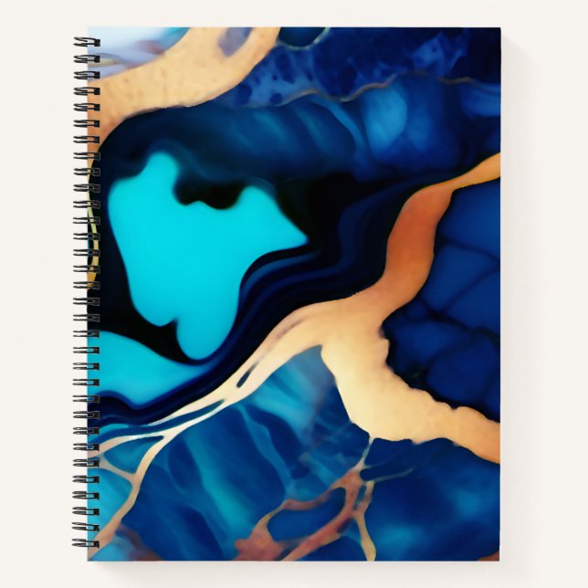Trendy Blue yellow Gold faux marble Notebook (Front)