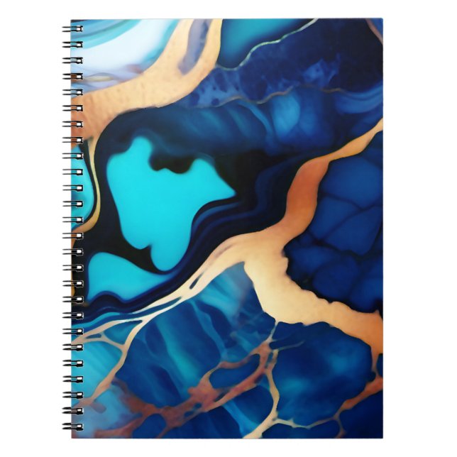 Trendy Blue yellow Gold faux marble Notebook (Front)