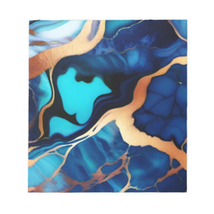 Trendy Blue yellow Gold faux marble Notepad