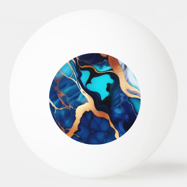 Trendy Blue yellow Gold faux marble Ping Pong Ball (Front)