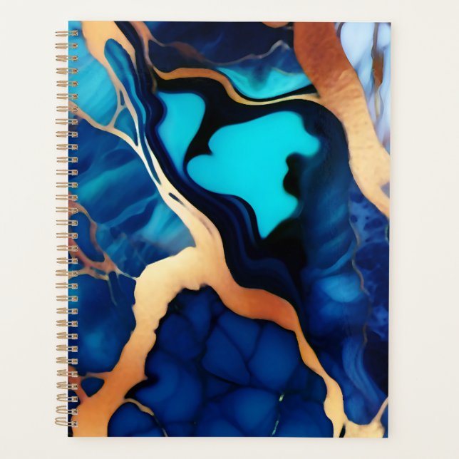 Trendy Blue yellow Gold faux marble Planner (Front)