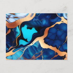 Trendy Blue yellow Gold faux marble  Postcard