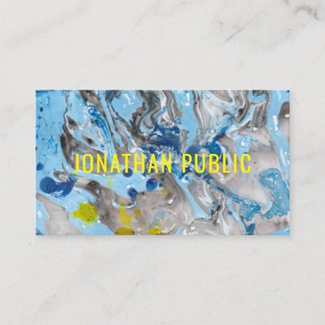 Trendy Blue Yellow Modern Abstract Art Template Business Card (Front)