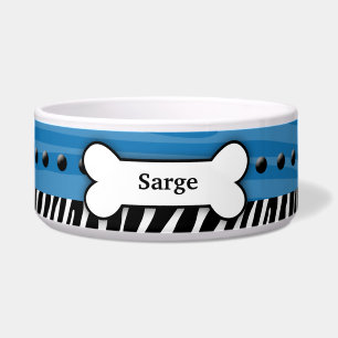 Trendy Blue Zebra Stripe Custom Pet Dog Food Bowl
