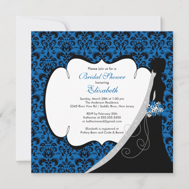 Trendy Bluet Damask Bride Bridal Shower Invite (Front)