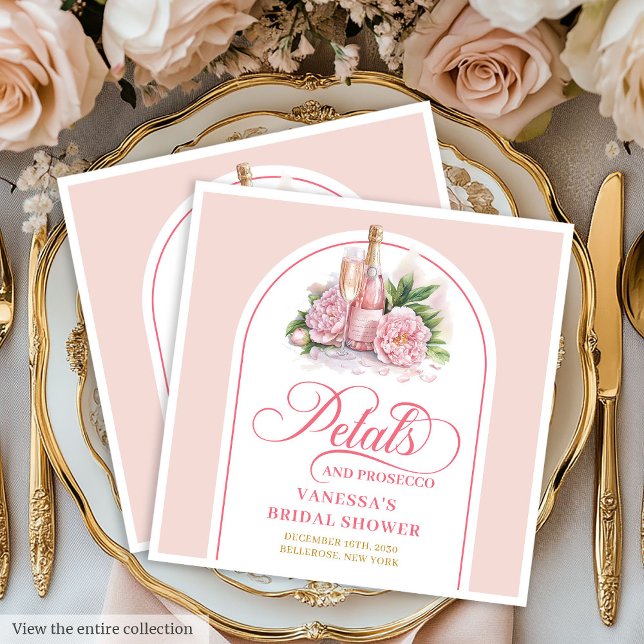 Trendy Blush and Gold Petals and Prosecco Napkins (Trendy Blush and Gold Petals and Prosecco Napkin)