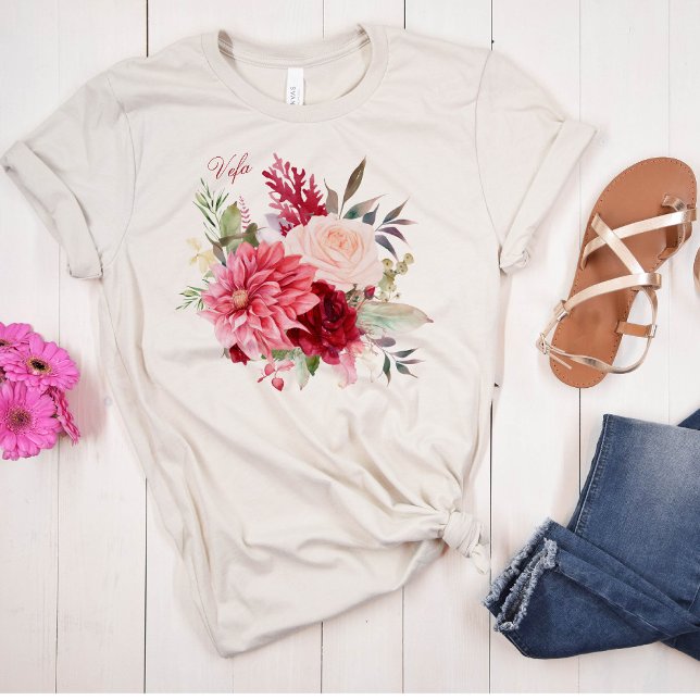 Trendy Blush Botanical Watercolor Flowers  T-Shirt (Creator Uploaded)