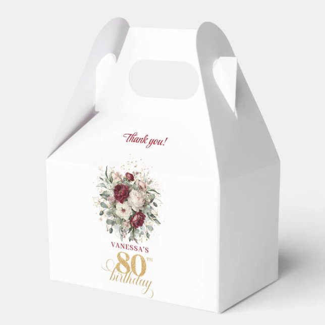 Trendy Blush Burgundy 80th Birthday Favour Boxes (Trendy Blush Burgundy 80th Birthday Favor Box)