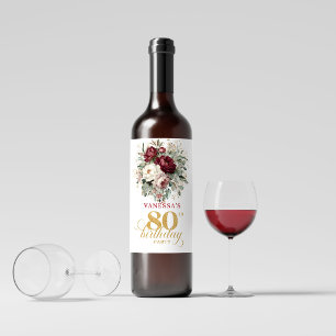 Trendy Blush Burgundy 80th Birthday Wine Labels