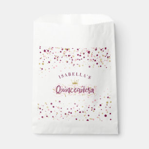 Trendy Blush Burgundy & Gold Confetti Quinceañera Favour Bags
