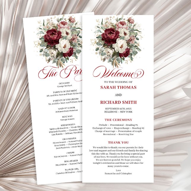 Trendy Blush Burgundy Greenery Wedding Program Programme (Trendy Blush Burgundy Greenery Wedding Program)