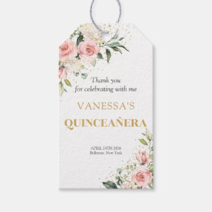 Trendy blush floral gold tiara Quinceañera Gift Tags