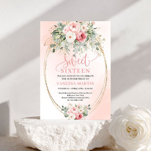 Trendy Blush Floral Sweet Sixteen Party Invitation