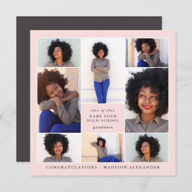 Trendy Blush Photo Collage Graduation Party Invitation (Front/Back)