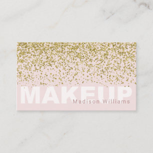 Trendy Blush Pink and Gold Glitter Makeup Business Card
