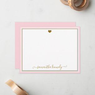 Trendy Blush Pink And Gold Heart Custom Name Card