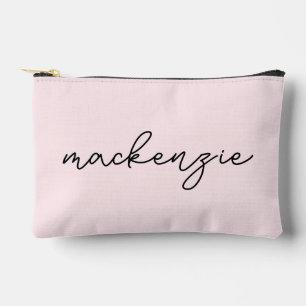 Trendy Blush Pink Black Script Name Accessory Pouch
