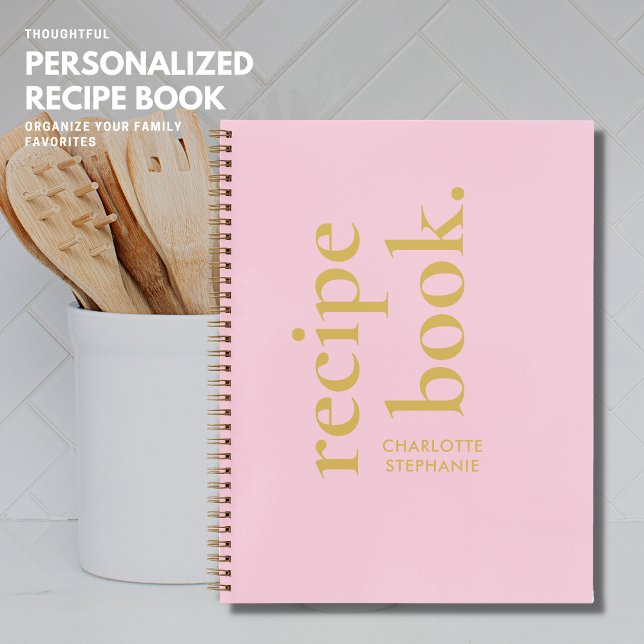 Trendy Blush Pink Blank Cook Book with Name (Creator Uploaded)