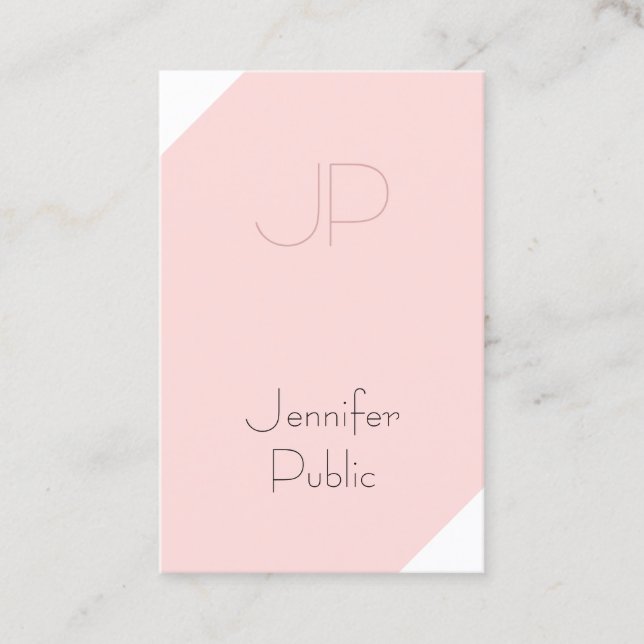 Trendy Blush Pink Creative Monogram Clean Luxury Business Card (Front)