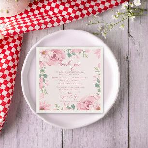 Trendy Blush Pink Floral Wedding Thank you Message Napkin