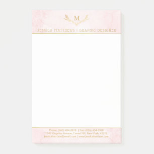 Trendy Blush Pink & Gold Foil Monogram Wreath Post-it Notes