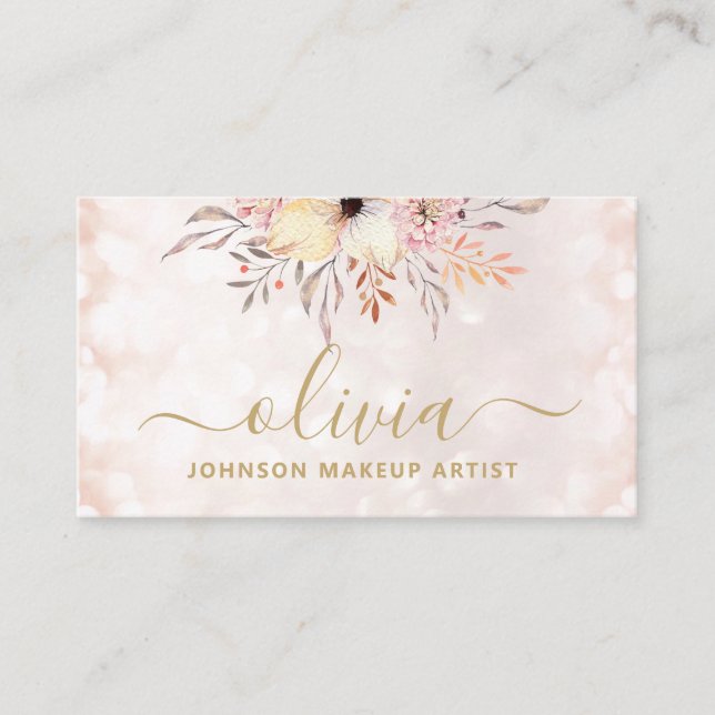 Trendy Blush Pink Gold Glam Makeup Artist Business Card (Front)