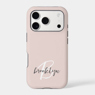 Trendy Blush Pink Grey Script Monogram