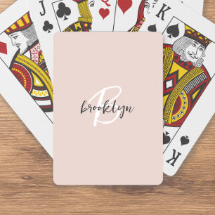 Trendy Blush Pink Grey Script Monogram Playing Cards