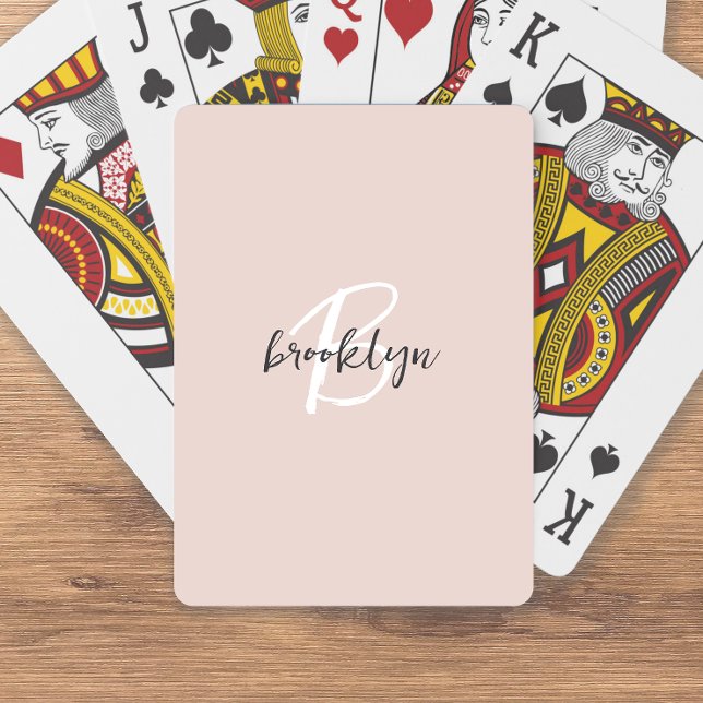 Trendy Blush Pink Grey Script Monogram Playing Cards (Creator Uploaded)